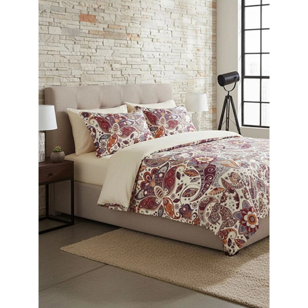 Lastikli Çarşaflı Çift Kişilik Nevresim Takımı Sienna Krem - Krem - Kırmızı - Turuncu - 200 x 220 cm Nevresim Takımı Fiyatı