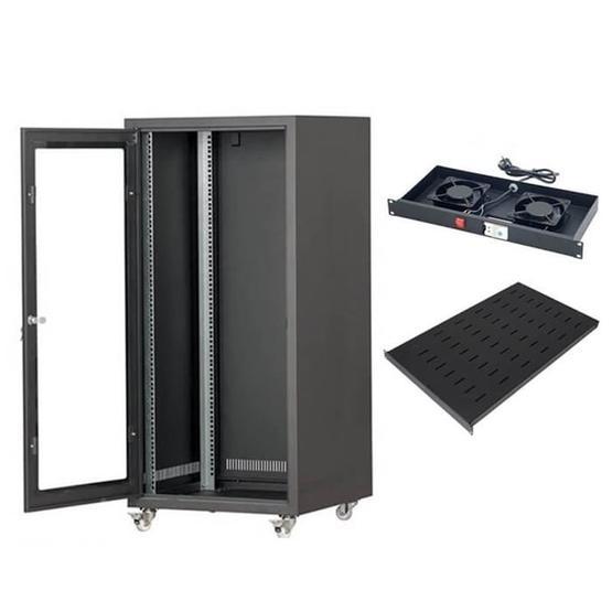 Lastvoice 19 inç 16U Tekerlekli Camlı Sabit Raf + Fan + Rack Kabinet