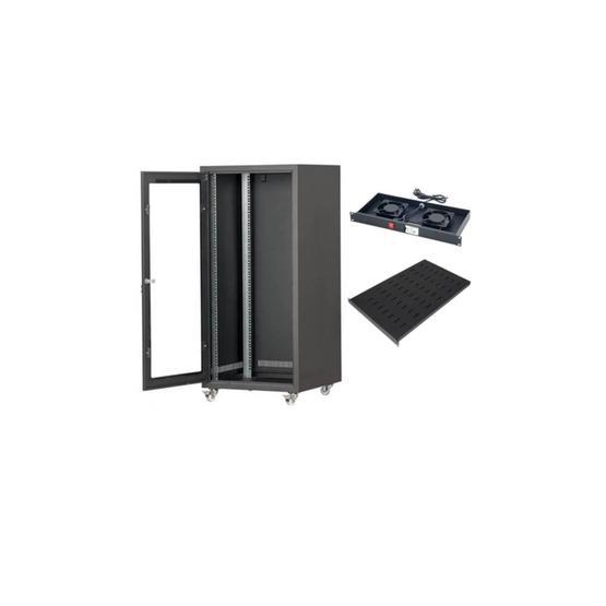 Lastvoice 19 inç 16U Tekerlekli Camlı Sabit Raf + Fan + Rack Kabinet
