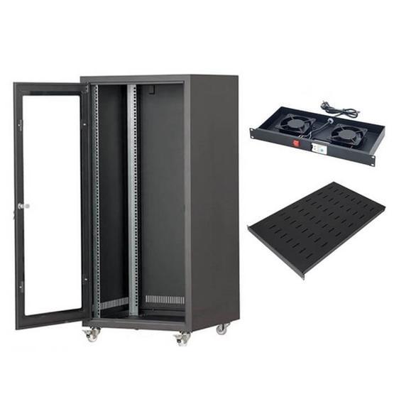 Lastvoice 19 inç 16U Tekerlekli Camlı Sabit Raf + Fan + Rack Kabinet
