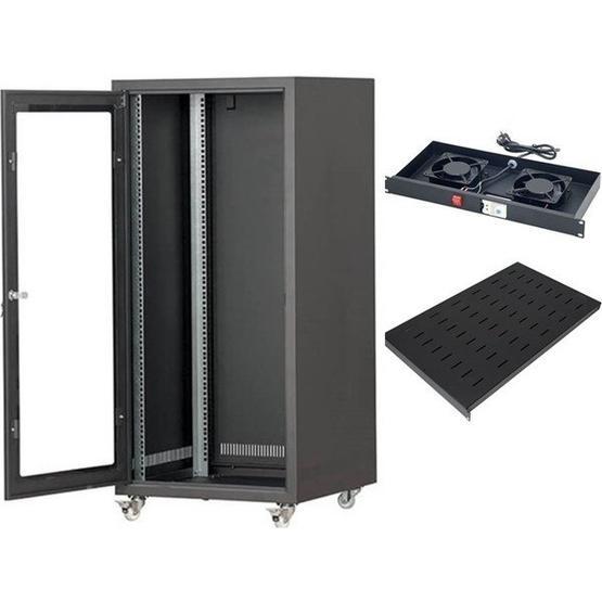 Lastvoice 19 inç 16U Tekerlekli Camlı Sabit Raf + Fan + Rack Kabinet