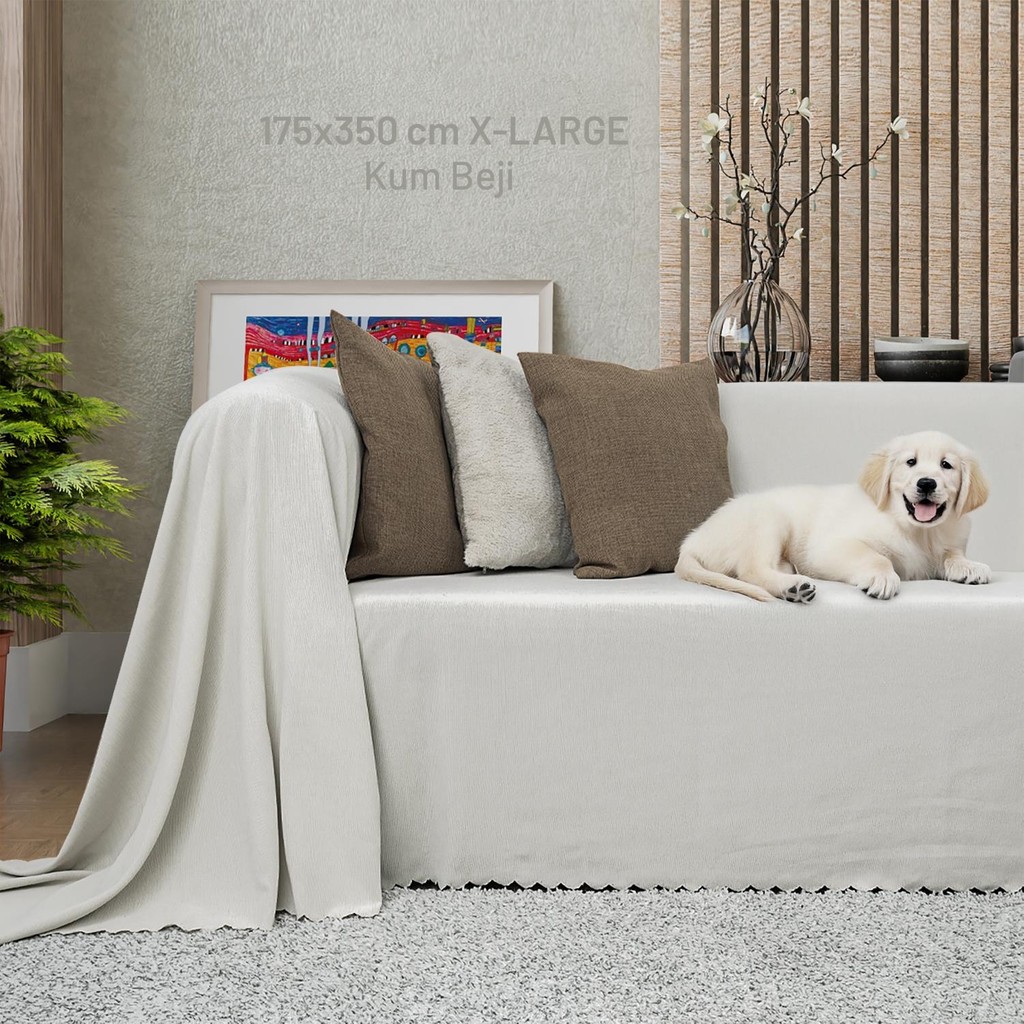 Latuda Home Kaymaz Koltuk Örtüsü Çift Taraflı Mikrofiber Şönil 175X350 cm XL- Kumbeji – Kedi Köpek ve Çocuk Dostu - 175 x 350 cm - Kum Beji Evcil Hayvan Ürünleri Fiyatı