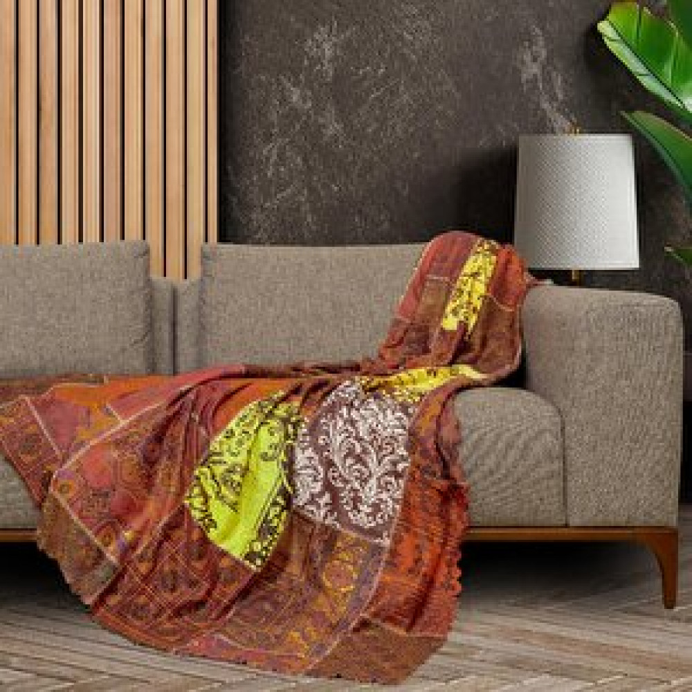 Latuda Home Softmicro Etnik Desenli Boho 130x180 Cm Koltuk Örtüsü Şalı, Kanepe Örtüsü, Tv Battaniyesi Kiremit Rengi Kiremit Koltuk & Kanepe Örtüsü Fiyatı