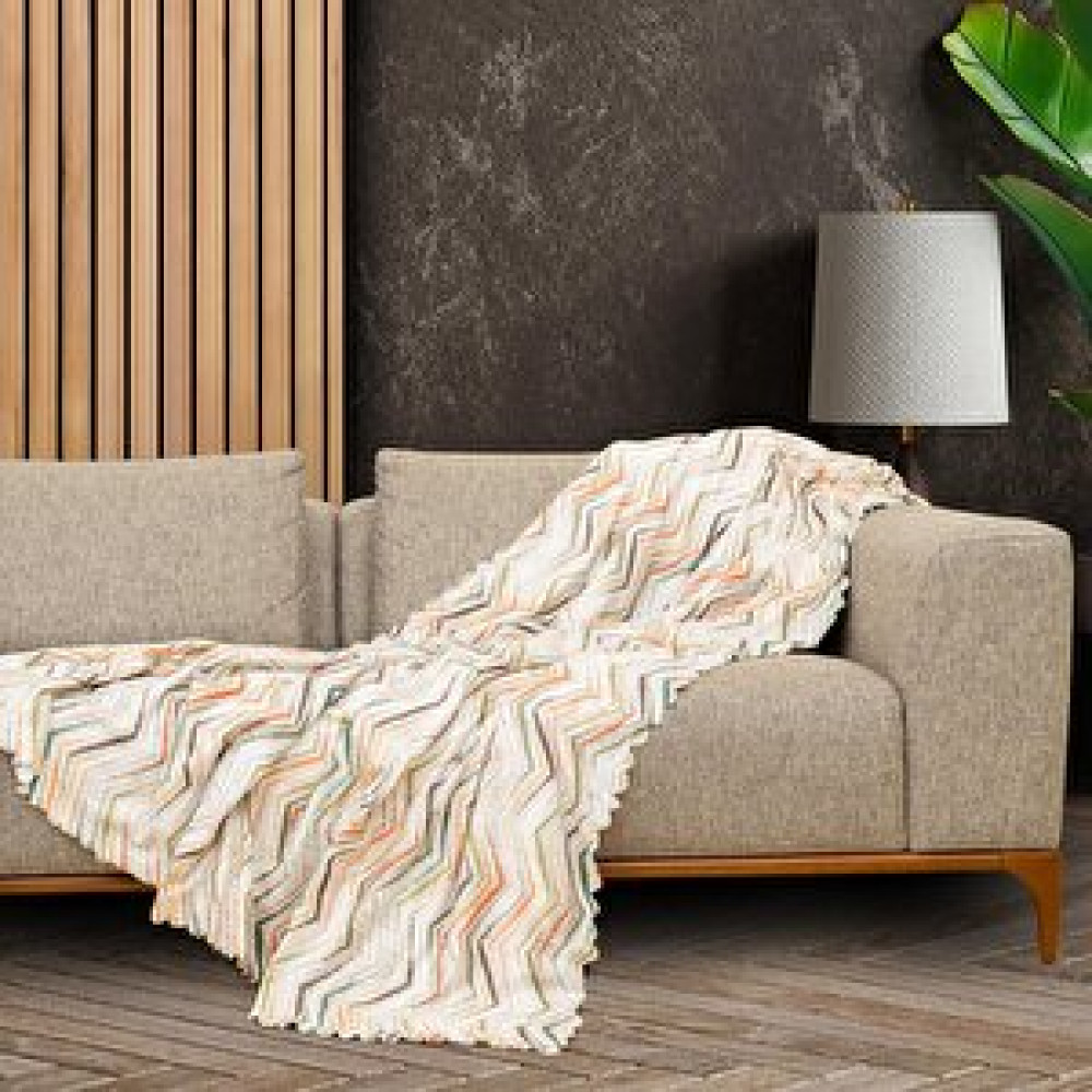 Latuda Home Softmicro Zikzak Desenli 130x180 Cm Koltuk Örtüsü Şalı, Kanepe Örtüsü, Tv Battaniyesi Krem Koltuk & Kanepe Örtüsü Fiyatı