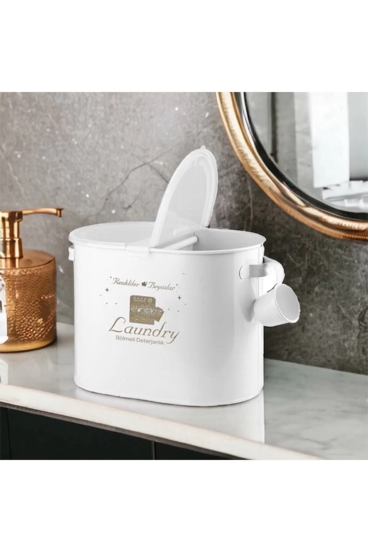 Laundry Metal Iki Bölmeli Plastik Kapaklı Ve Ölçekli Deterjan Kutusu 12 Litre Kapasiteli Lr011" Banyo Aksesuarları Fiyatı