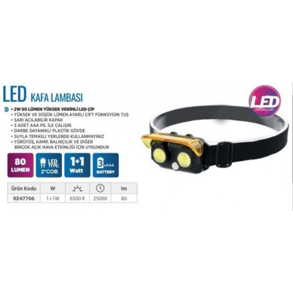 Laus Led Kafa Lambası 1+1W 80 Lum 3A Pil El Feneri Fiyatı