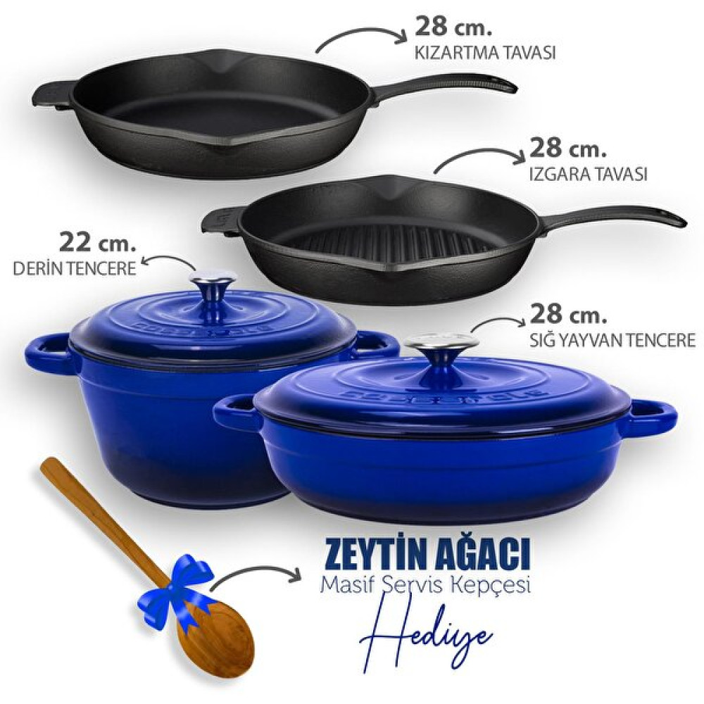 Lava 4x New Heritage Serisi Mavi Döküm Demir Tencere Tava Çeyiz Seti LV S ET K37 B Elektrikli Mutfak Aletleri Çeyiz Setleri Fiyatı