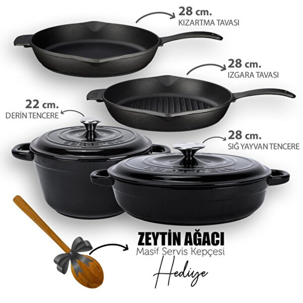 Lava 4x New Heritage Serisi Siyah Döküm Demir Tencere Tava Çeyiz Seti LV S ET K37 BL Elektrikli Mutfak Aletleri Çeyiz Setleri Fiyatı