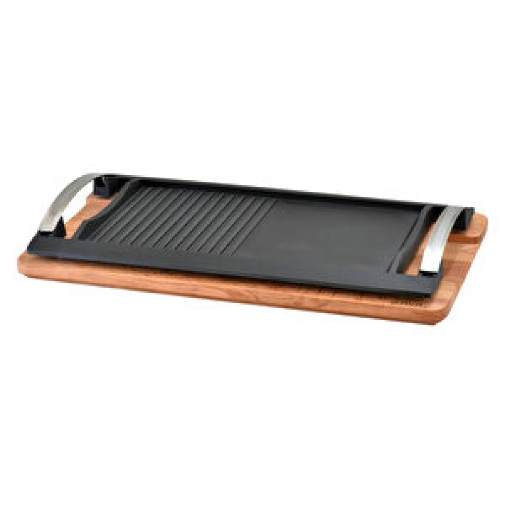 Lava Döküm Dikdörtgen Hibrit Izgara Hot Plate Paslanmaz Metal Çift Kulplu Kayın Servis Ahşabı Ölçü 48x26cm. Tencere / Tava Setleri Fiyatı