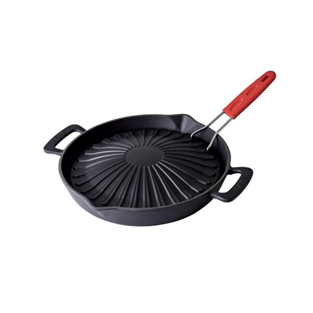 Lava Döküm Genghis Khan Grill Çift Kulp Ve Silikon Tel Saplı 32 CM Yuvarlak Izgara Tavası LV ECO GT 32 Genghis Khan Tavalar Fiyatı