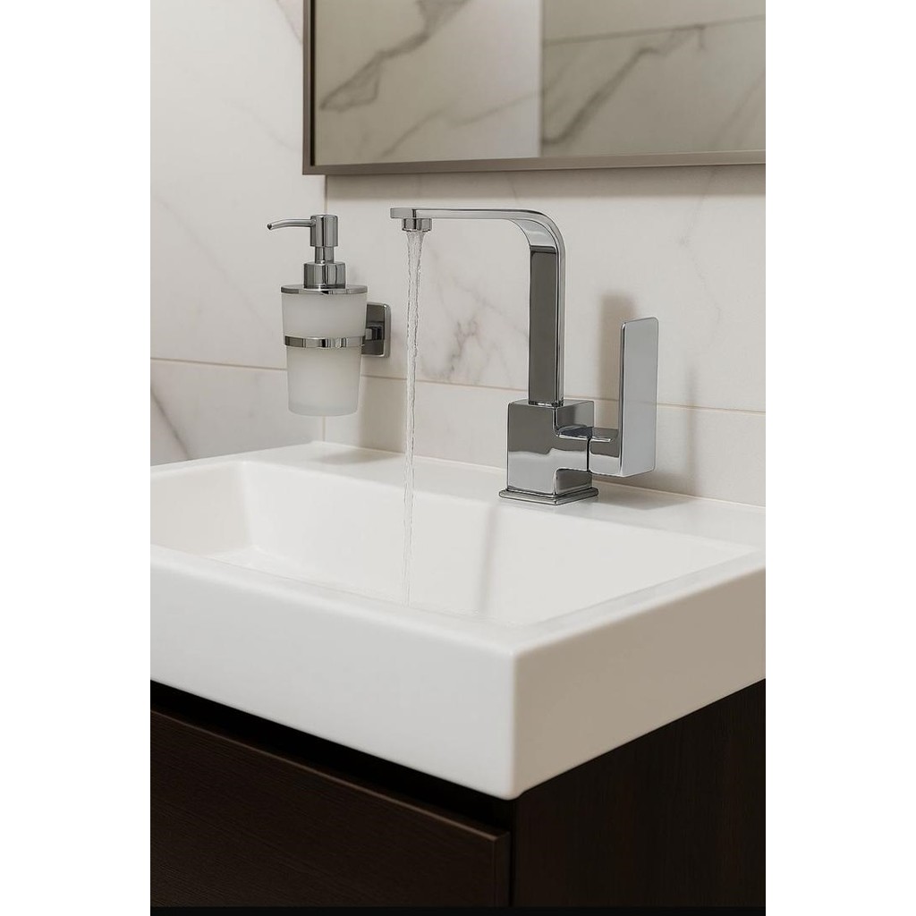 Lavabo Bataryası Krom Kare Banyo Lavabo Musluk Ağır Prinç Gövde Döner Boru Lüks Armatür Gümüş Gri Bataryalar & Musluklar Fiyatı