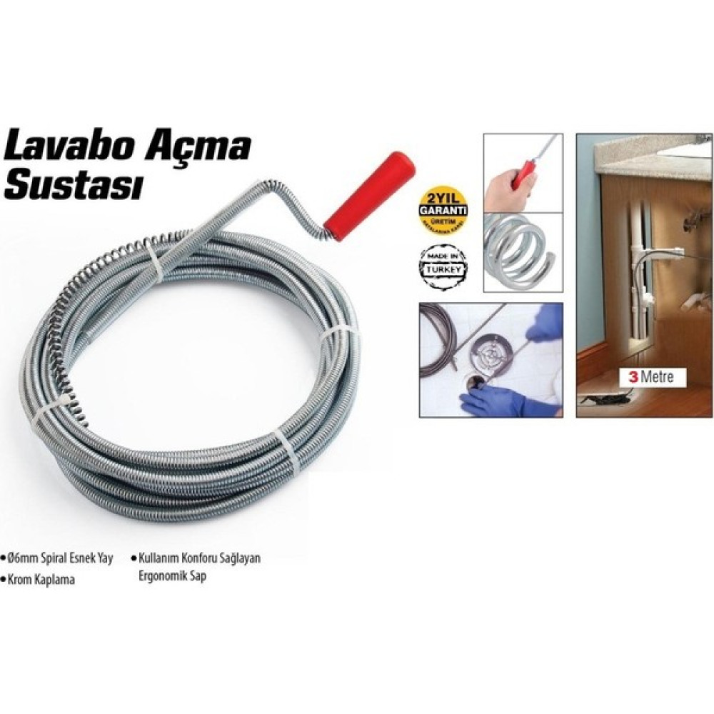 Lavabo ve Gider Boruları Açacağı - Lavabo Açma Sustası - 3metre- Nalburiye & Hırdavat Fiyatı