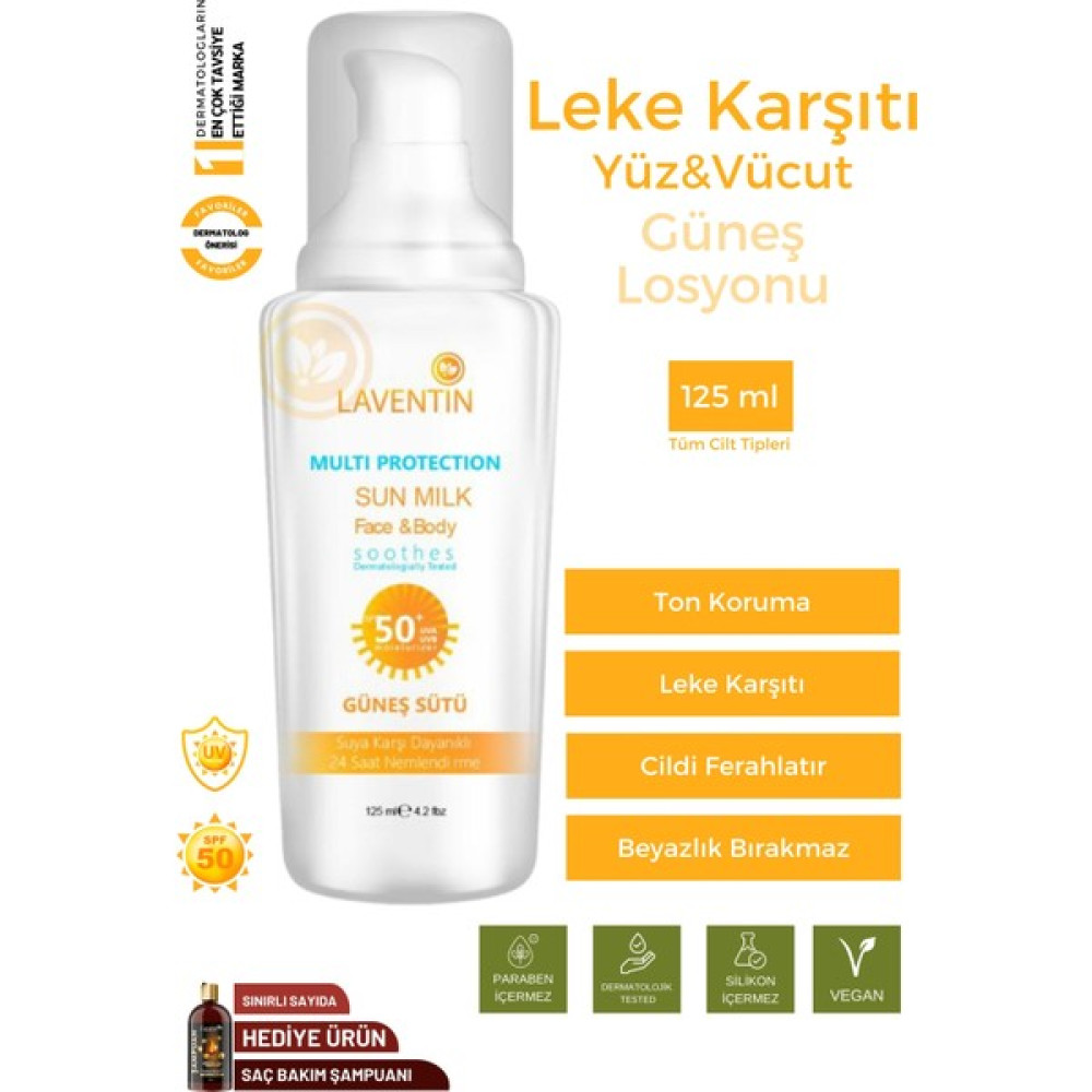 Laventin Leke Karşıtı ve Aydınlık Veren Ferahlatıcı Nemlendirici SPF50+ Yüz ve Vücut Güneş Losyonu 125ML Güneş Kremleri ve Losyonları Fiyatı