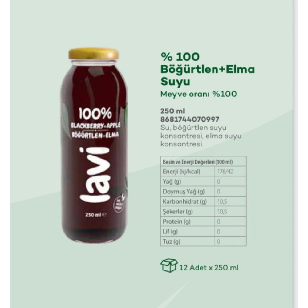 Lavi Cam Şişe 250 ml %100 Elma - Böğürtlen Lavi (1*12 Adet) Diğer Fiyatı
