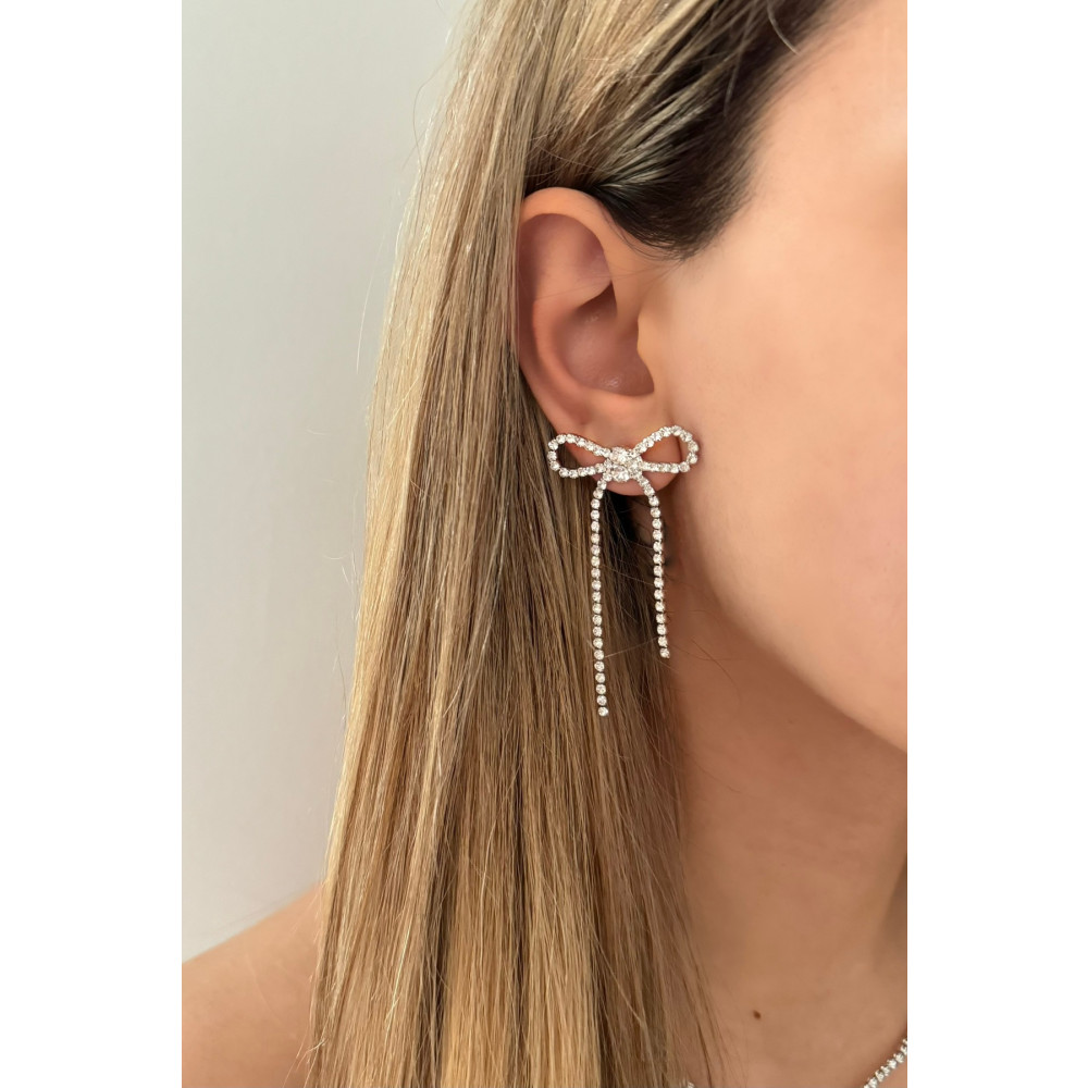 Lavian Accessories Gümüş Zirkon Taşlı Fiyonk Küpe Standart Beden Bijuteri Küpe Fiyatı