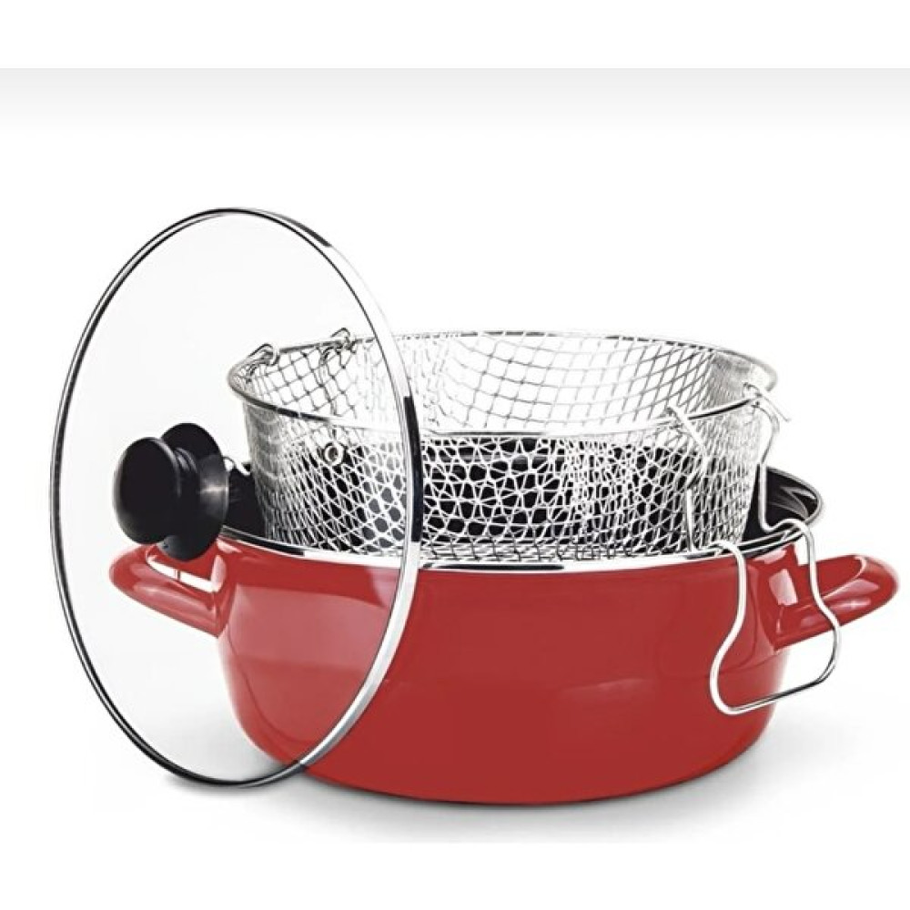 Laviss Kitchen Emaye Kızartma Tenceresi 24CM Kırmızı - 24 cm Tencereler Fiyatı
