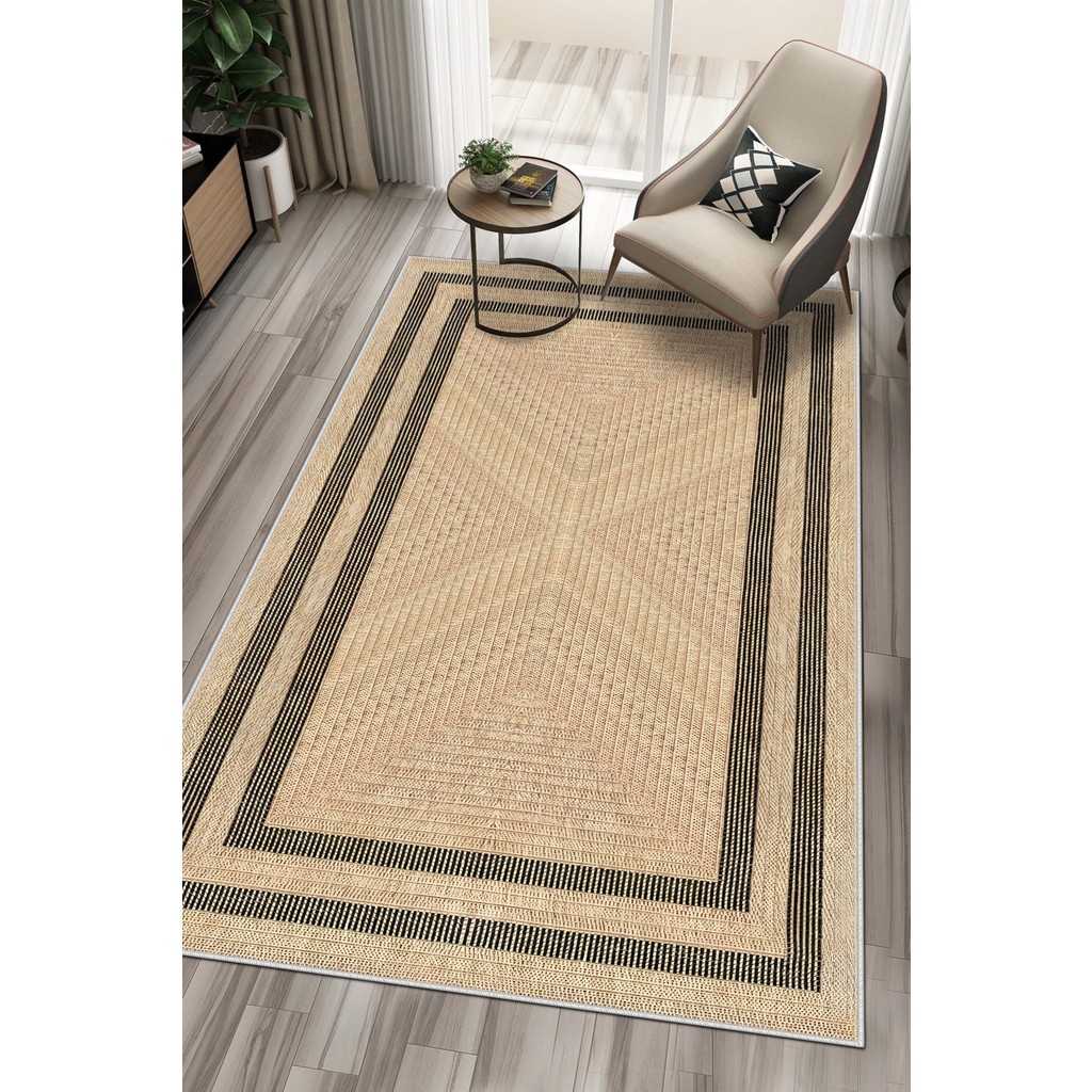 Lavita Home Dijital Baskı Makinede Yıkanabilir Kaymaz Taban Leke Tutmaz Salon Halısı Mutfak Halısı ve Yolluk - 140 x 400 cm - Bej Yolluk Fiyatı