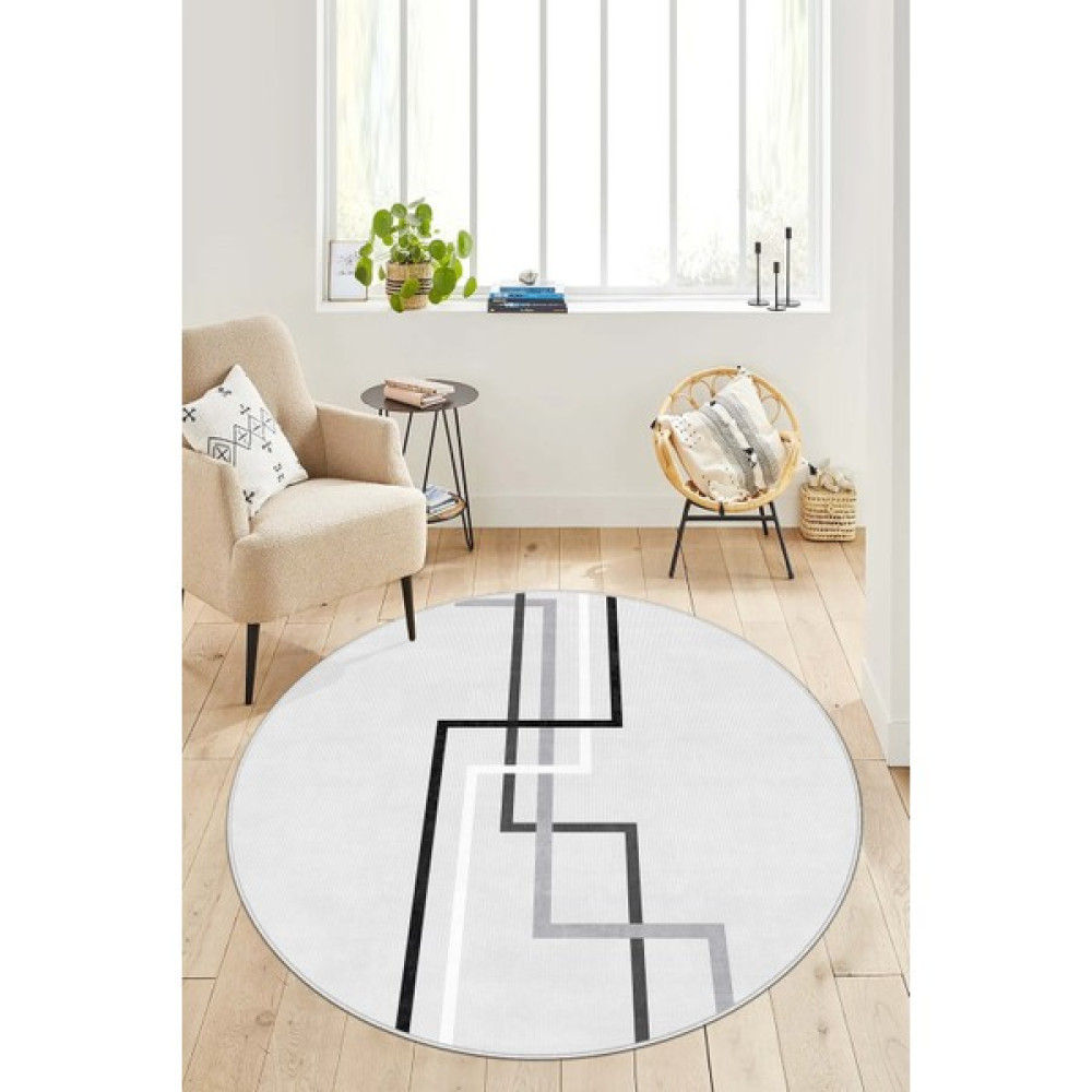 Lavita Home Dijital Baskı Yıkanabili Kaymaz Gri Yuvarlak Salon Halısı Mutfak Halısı Koridor Halısı ve Paspas - 40 x 40 cm - Beyaz - Gri Salon Halısı Fiyatı