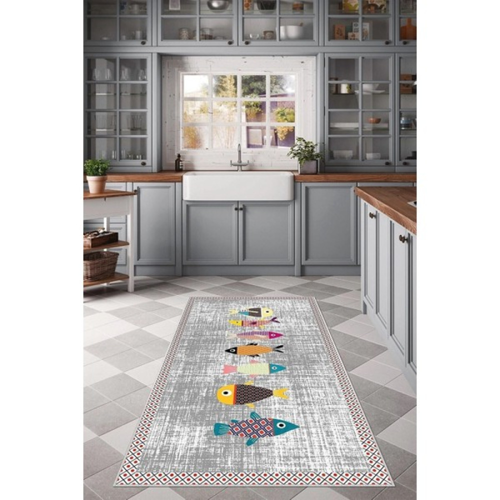 Lavita Home Dijital Baskı Yıkanabilir Kaymaz Leke Tutmaz Gri Mutfak Halısı Yolluk ve Paspas - 100 x 350 cm Salon Halısı Fiyatı