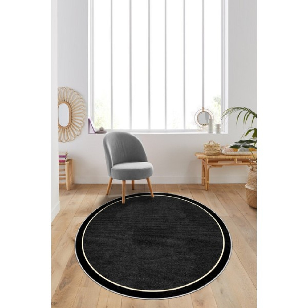 Lavita Home Dijital Baskı Yıkanabilir Kaymaz Siyah Yuvarlak Salon Halısı Mutfak Halısı ve Paspas - 100 x 100 cm - Gri - Siyah Salon Halısı Fiyatı