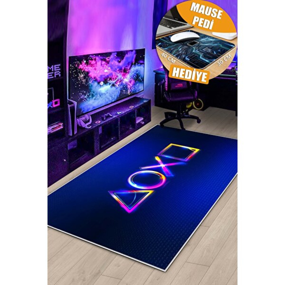 Lavita Home Makinede Yıkanabilir  Kaymaz Taban Dijital Baskı Gamer Oyun Halısı  Çocuk Odası Halısı - 40 x 60 cm - Renkli Bebek Odası Halı Fiyatı