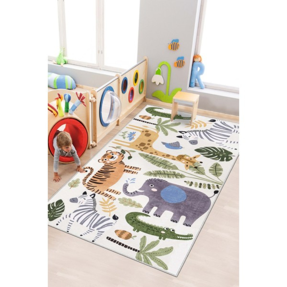 Lavita Home Makinede Yıkanabilir  Kaymaz Taban Dijital Baskı Hayvan Desenli Oyun Halısı  Çocuk Odası Halısı - 40 x 60 cm - Yeşil Bebek Odası Halı Fiyatı