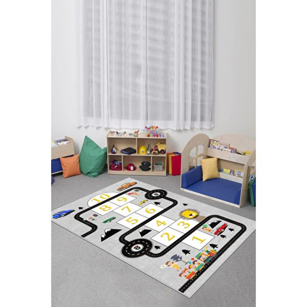 Lavita Home Makinede Yıkanabilir  Kaymaz Taban Dijital Baskı Yol Desenli Oyun Halısı  Çocuk Odası Halısı - 120 x 180 cm - Gri Bebek Odası Halı Fiyatı