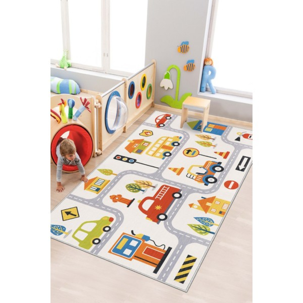 Lavita Home Makinede Yıkanabilir  Kaymaz Taban Dijital Baskı Yol Desenli Oyun Halısı  Çocuk Odası Halısı - 40 x 60 cm - Renkli Bebek Odası Halı Fiyatı