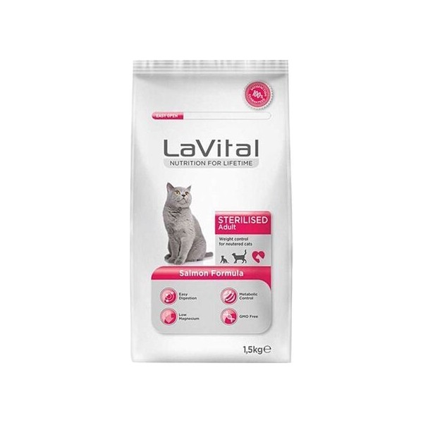 LaVital La Vital 1,5 kg Somonlu Kısırlaştırılmış Kedi Maması Sterilised Yetişkin Kediler İçin Düşük Kalorili Evcil Hayvan Ürünleri Fiyatı