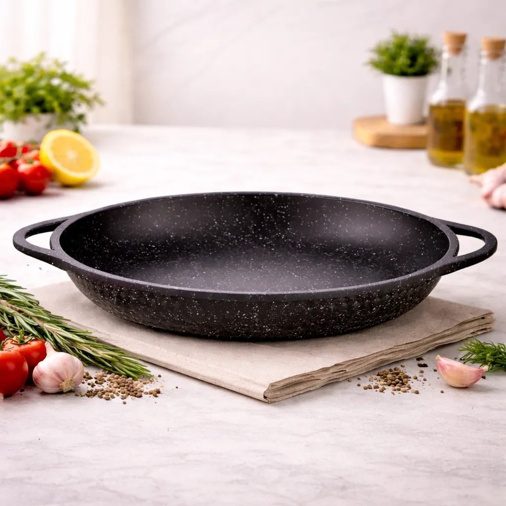Lavonni Döküm Gözleme Tavası 36 cm Siyah Granit Yapışmaz Taban Özelliği ile Tek Parça Tavalar Fiyatı
