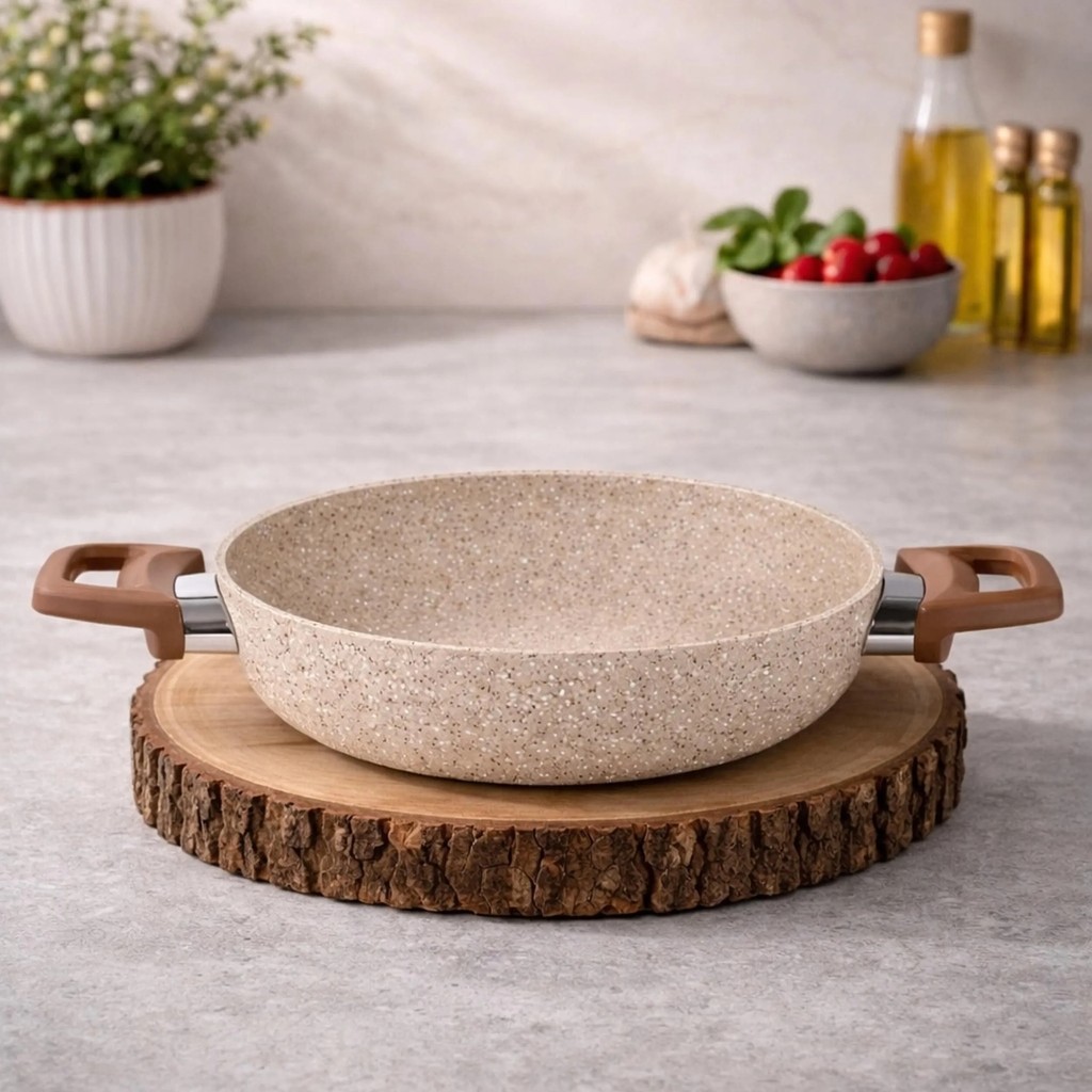 Lavonni Eco Diez 22 cm Granit Sahan Cappucıno Yanmaz Yapışmaz Çizilmez Geniş Mini Tava Kahvaltılık Sahan Omlet Sucuk Tavası - Cappuccino Tencere / Tava Setleri Fiyatı