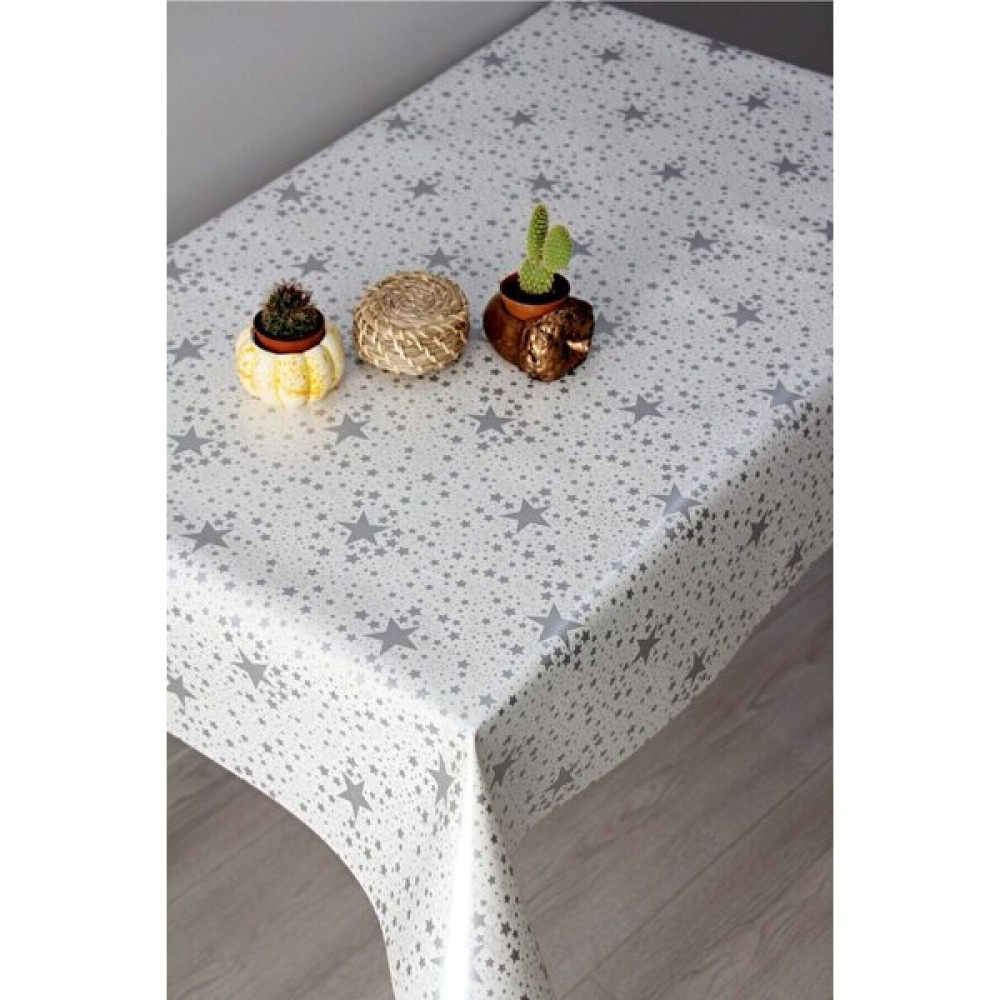 Layrol Astarlı Yıldız Desen Pvc Leke Tutmaz Silinebilir Muşamba Masa Örtüsü - Beyaz - 140 x 300 cm Masa Örtüsü Fiyatı