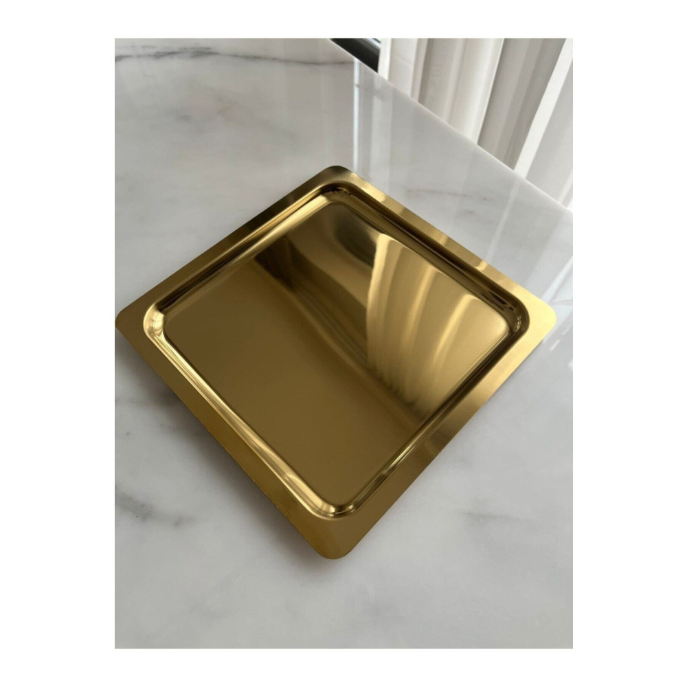 laysondesign Gold Kare Servis Sunum Tepsisi 21*21cm Tepsiler / Fırın Kapları Fiyatı