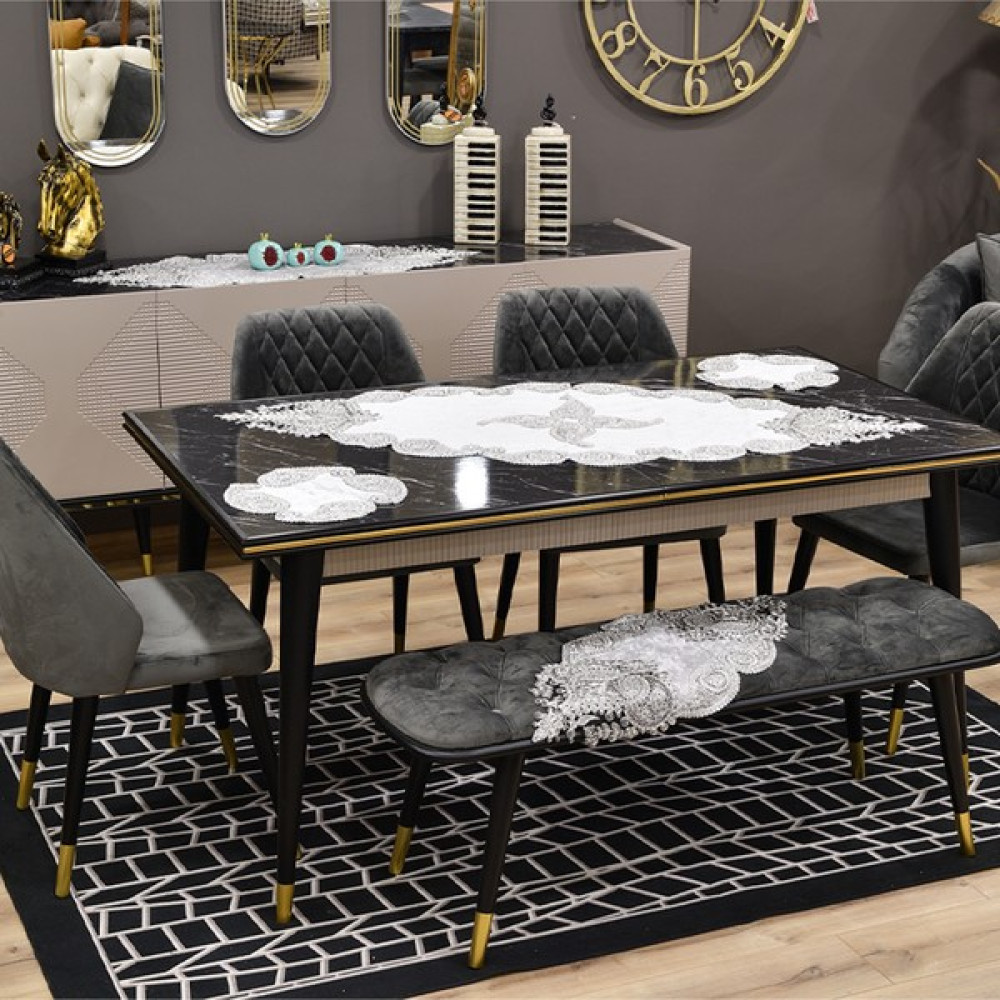 Layuzal Lüks Kadife Salon Takımı 5 Parça - 60 x 160 cm - Gri Masa Örtüsü Fiyatı