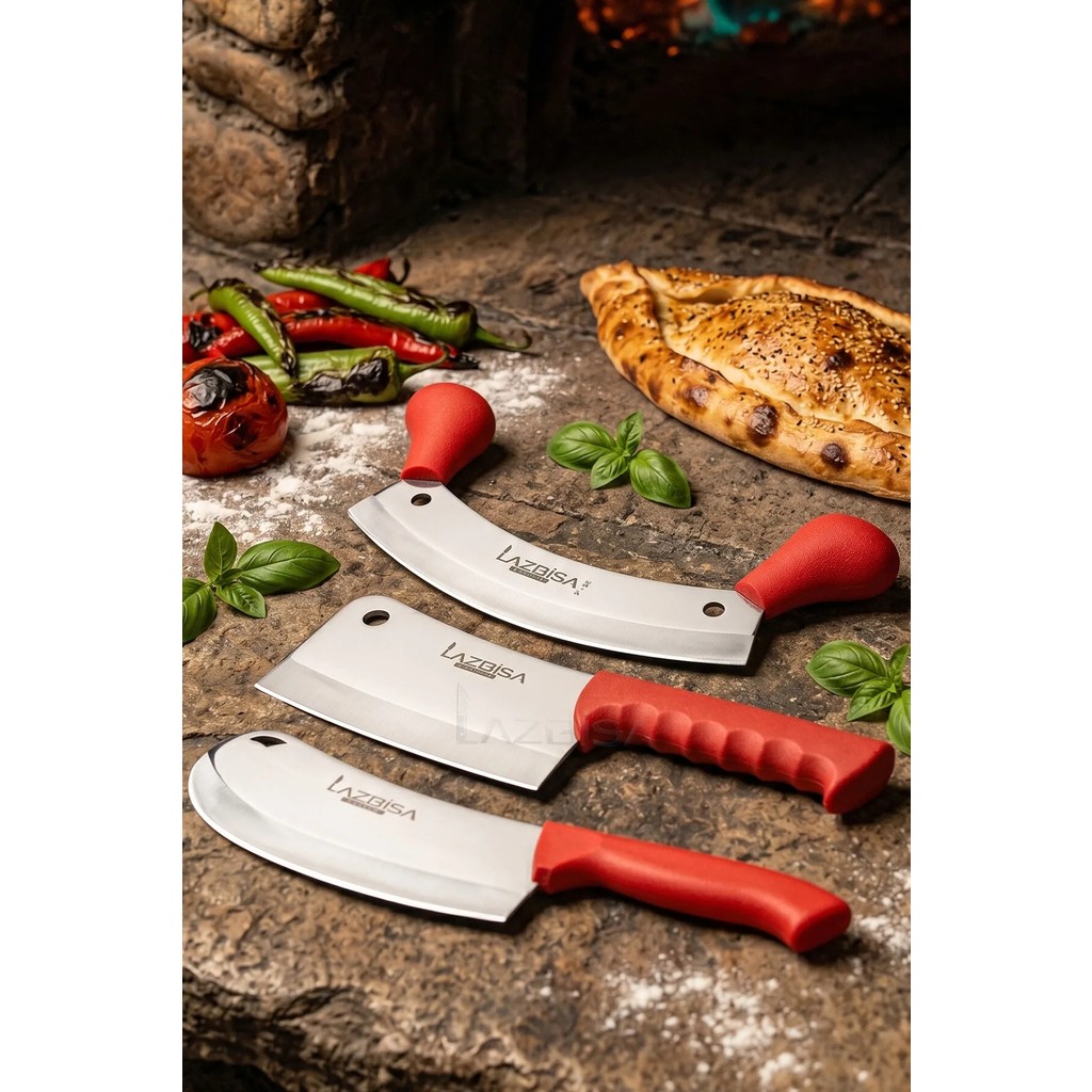 Lazbisa Silver Serisi Pide Börek Mutfak Bıçağı Salata Pizza Bıçak Kıyma Ve Tavuk Satırı 3 Lü Set ( Mft-376 ) Çatal / Kaşık / Bıçak Takımları Fiyatı