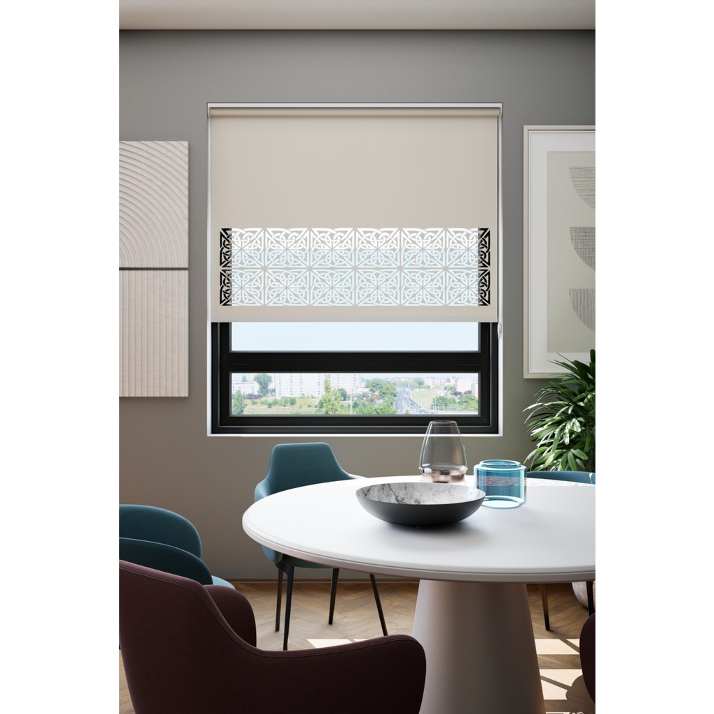 Lazer Kesim Mat Stor Perde, Lazer Kesimli Klasik Serisi, C-161002 Ekru Renk - 50 x 200 cm Perde Fiyatı