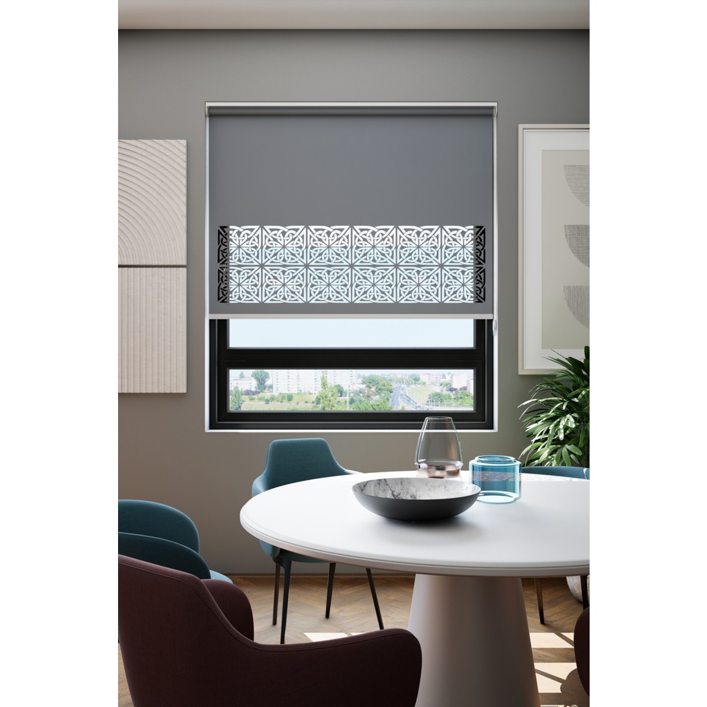 Lazer Kesim Mat Stor Perde, Lazer Kesimli Klasik Serisi, C-161004 Antrasit Renk - 70 x 200 cm Perde Fiyatı