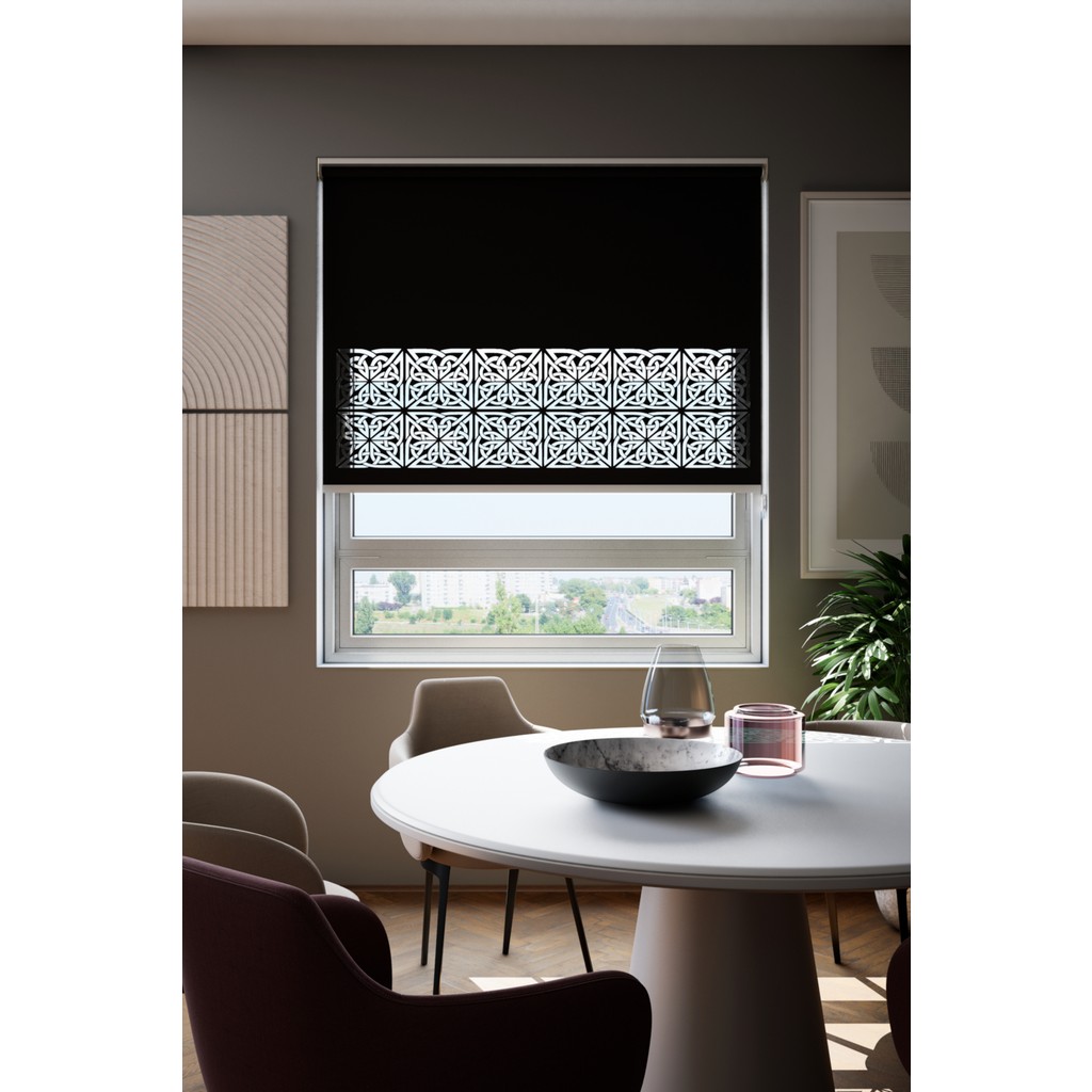 Lazer Kesim Mat Stor Perde, Lazer Kesimli Klasik Serisi, C-161008 Siyah Renk - 50 x 200 cm Perde Fiyatı