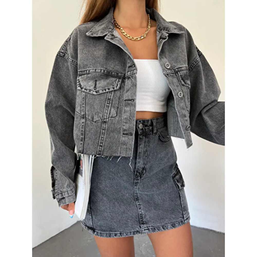 Lb Laluna Butik Kadın Crop Kesim Denim Ceket Oversize Kalıp Bayan Ceket Fiyatı