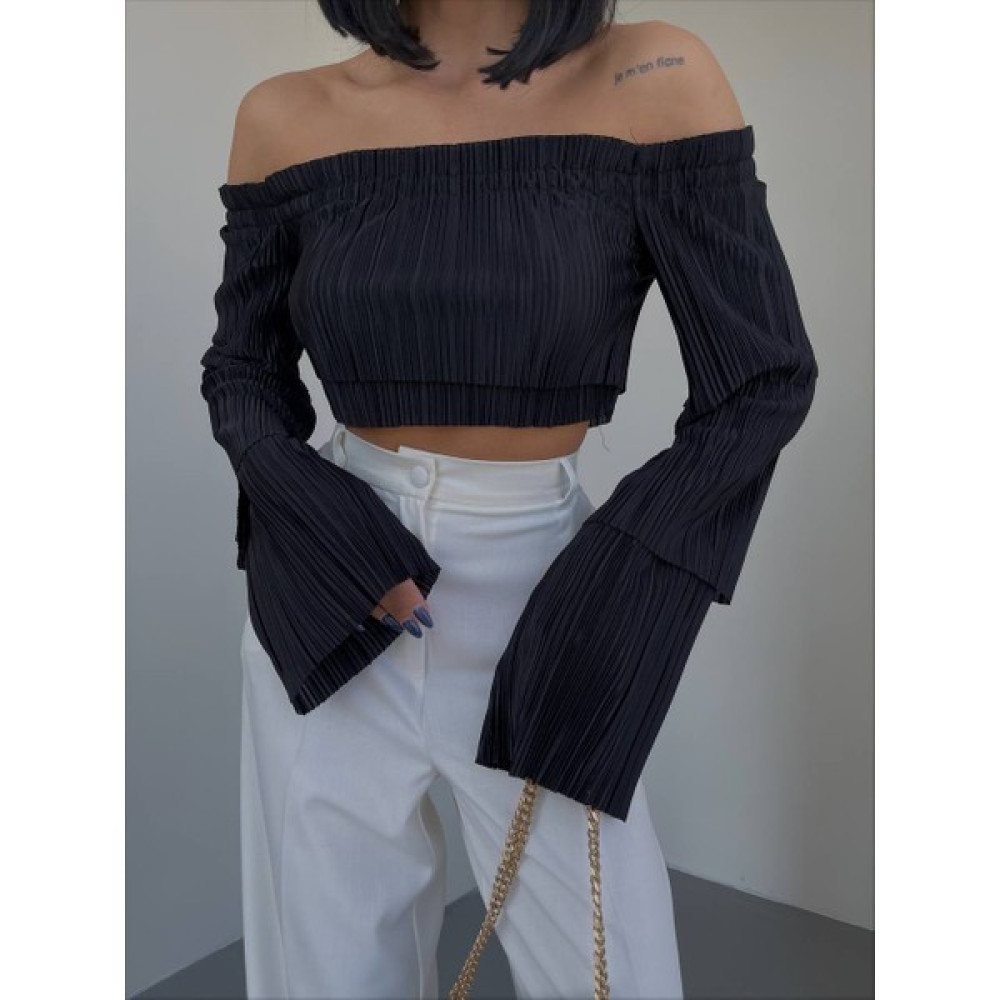 LB Laluna Butik Kadın Madonna Yaka Piliseli Crop Bluz Bluz Fiyatı