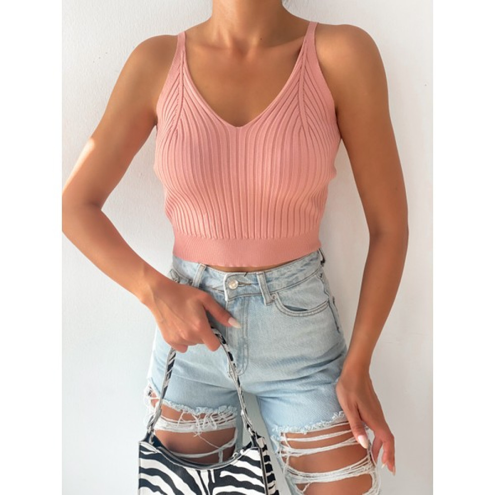 LB Laluna Butik Kadın Pembe Askılı Triko Crop Bluz Bluz Fiyatı