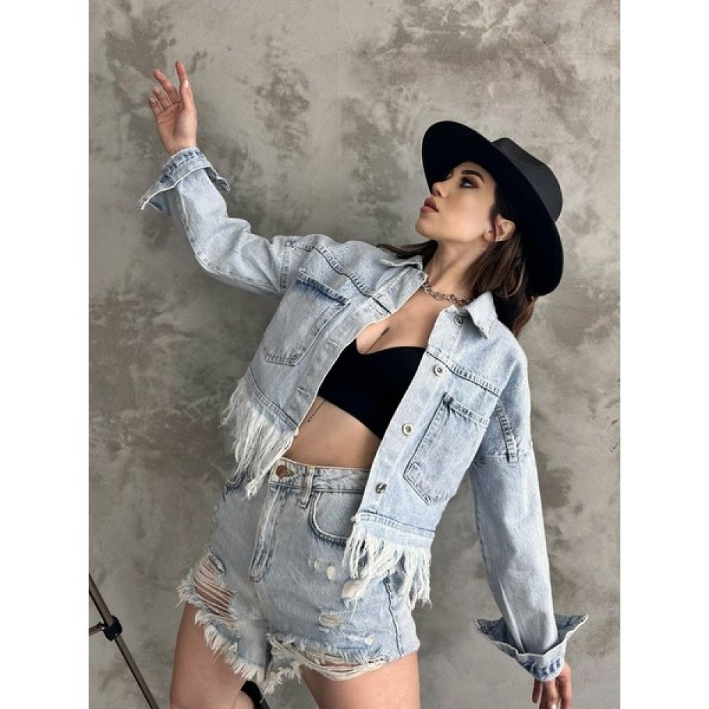LB Laluna Butik Kadın Püskül Detaylı Denim Ceket Bayan Ceket Fiyatı