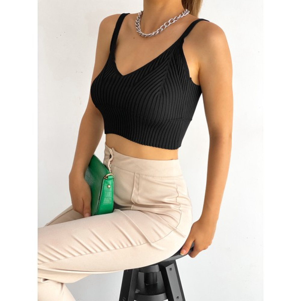 LB Laluna Butik Kadın Siyah Askılı Triko Crop Bluz Büstiyer Bluz Fiyatı