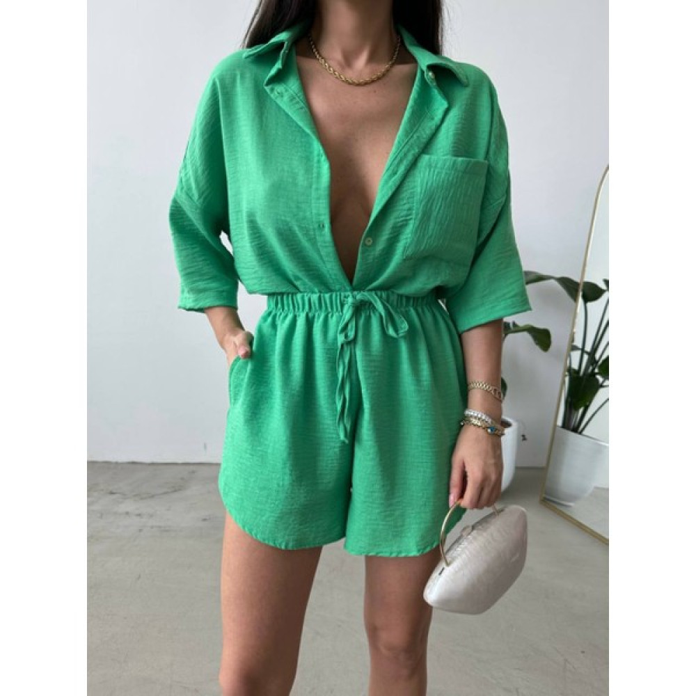 Lb Laluna Butik Kadın Yeşil Oversize Gömlek Şort Takımı Bayan Şort Fiyatı
