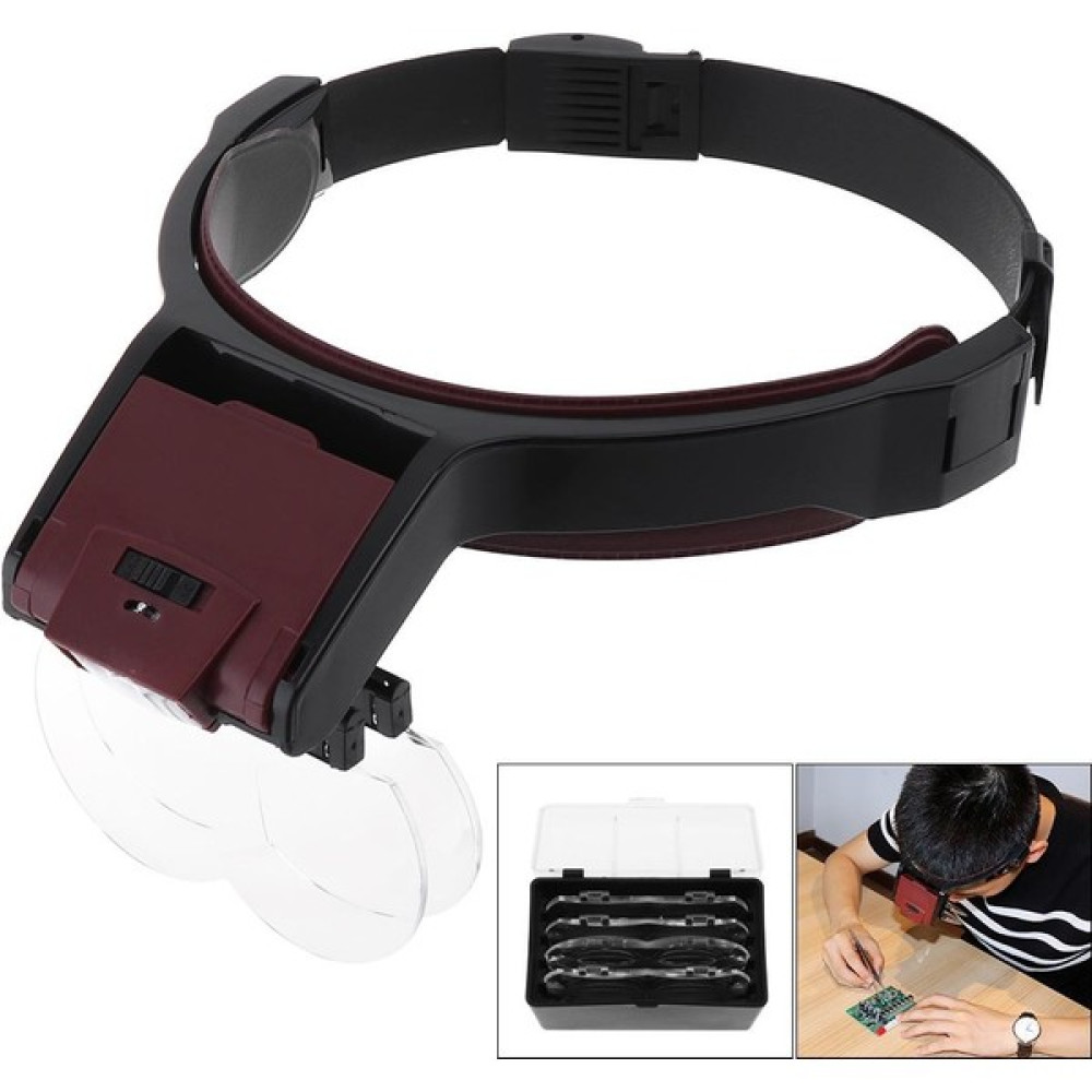 LCC Hardware Mall 6x 10 Amplifikasyon LED Işıkları ile Değiştirilebilir Lens Kafa Gözlük Büyüteç ve Okuma Kitapları Için 4 Lens Büyüteç Fiyatı