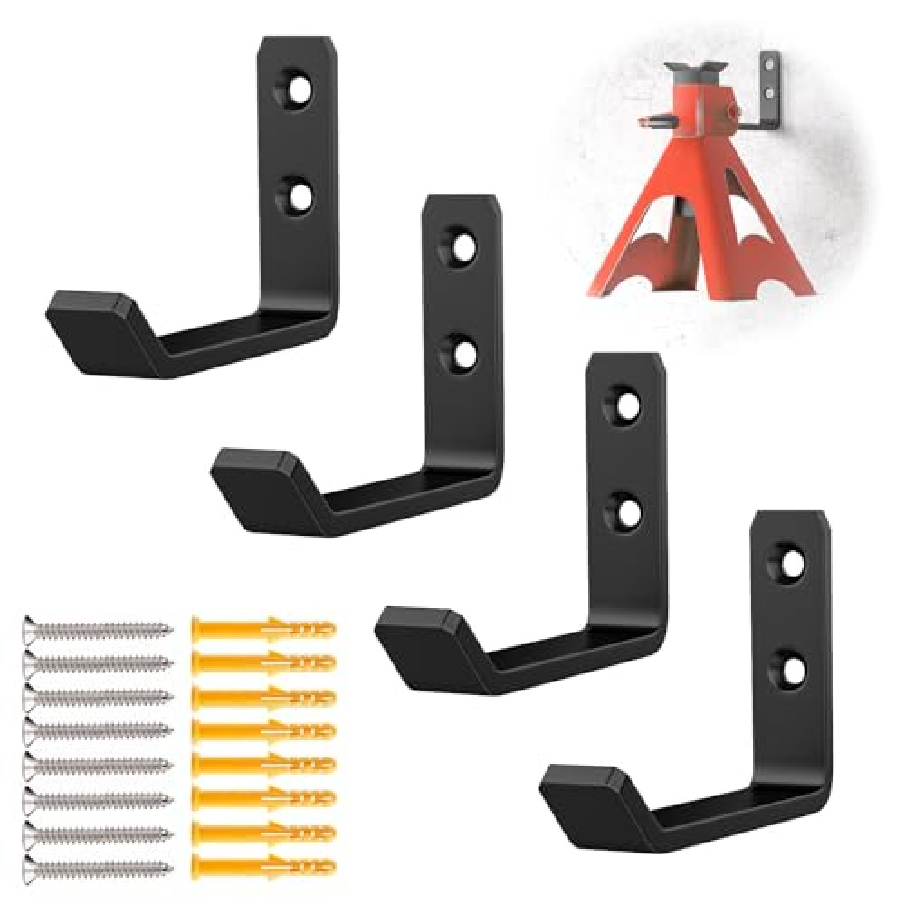 lcusepu Jack Stand Wall Mount Organizer, Car Jack Stands Wall Hooks for Hanging, Universal Upgrade Designed Garage Hook, Heavy Duty Hooks Fits 2 & 3 & 4 & 5 & 6 Ton Heavy Duty Jack Stands (4 Pack)