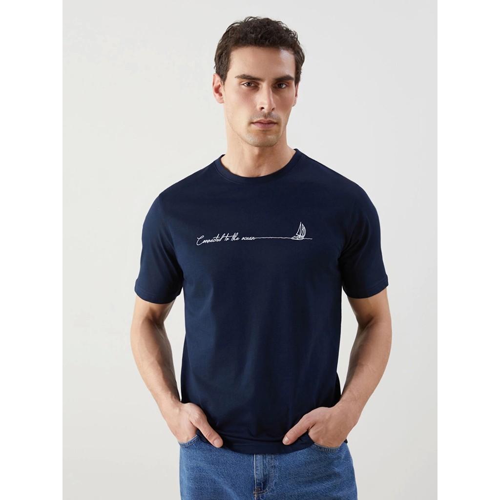 Lcwaıkıkı Classic Lacivert Bisiklet Yaka Baskılı Penye Erkek Tişört Erkek T-shirt Fiyatı