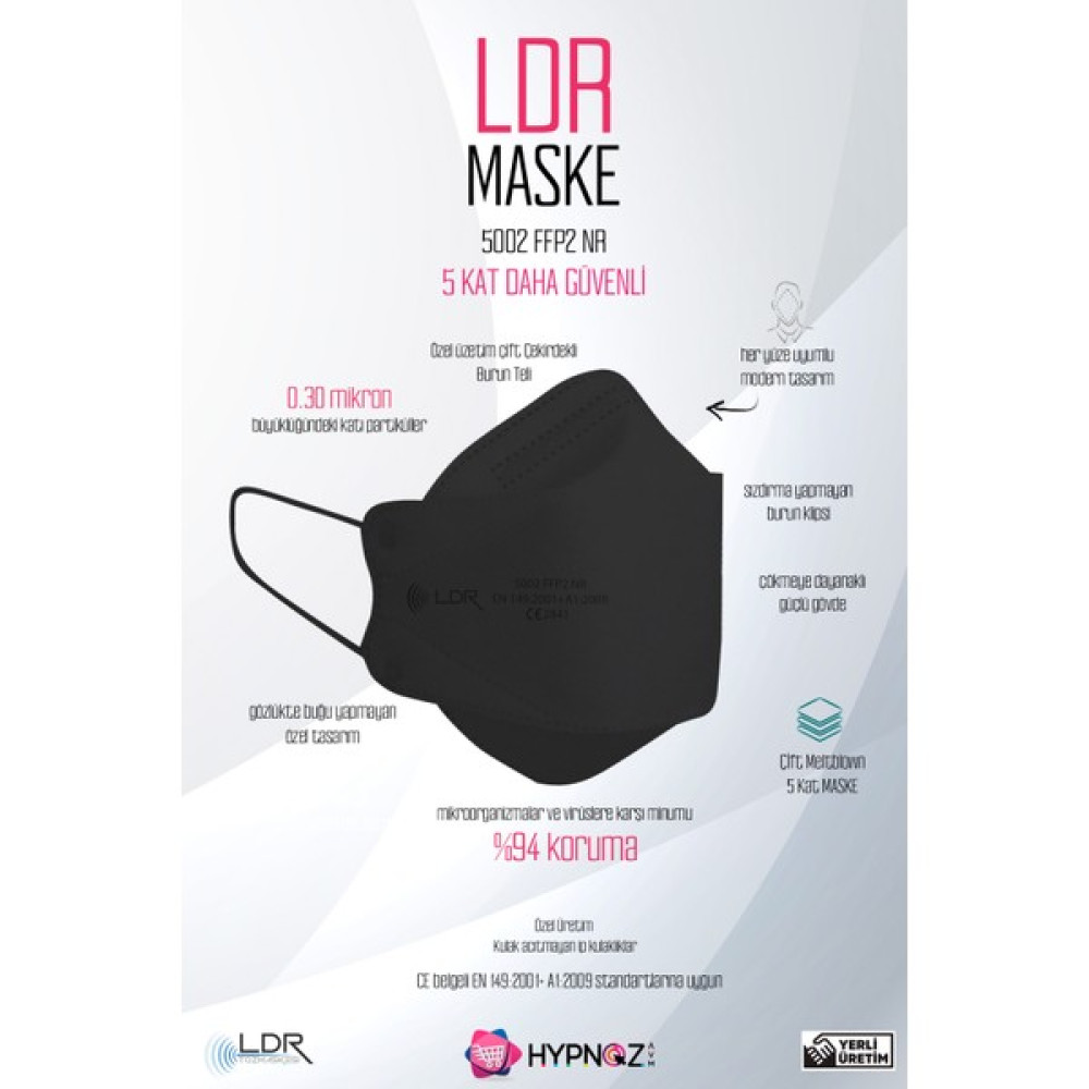 Ldr 5002 Kore Tipi 'ce Medikal Maske-Siyah (1 Kutu) Maskeler Fiyatı