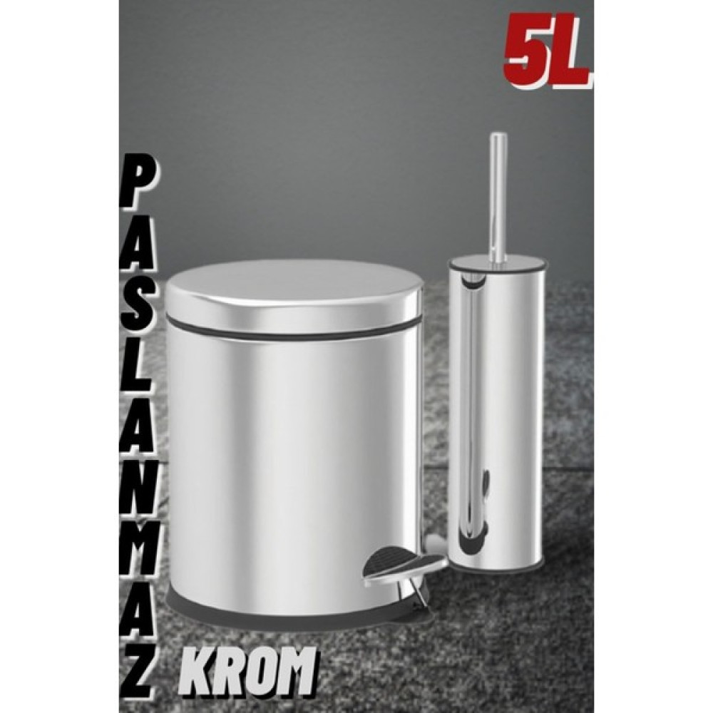 LDR Paslanmaz Krom 5 Lt Çöp Kovası - Tuvalet Fırçası Set Çöp Kovaları Fiyatı