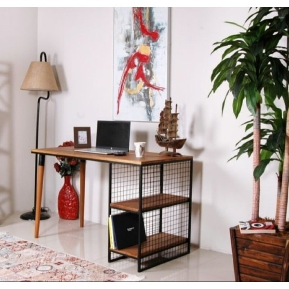 Le Atölye Metal Ahşap Tasarım Çalışma Masası - Y: 75 cm D: 60 cm G: 120 cm - Ceviz Çalışma Masası Fiyatı